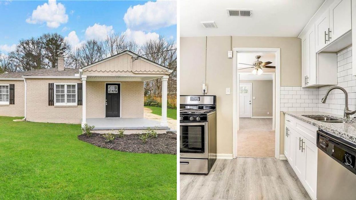 The exterior of the house for rent in East Atlanta. Right: The kitchen of the house for rent in East Atlanta.