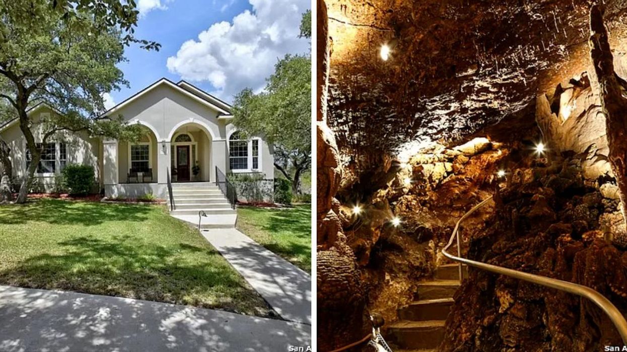 The exterior of the San Antonio, Texas, house. Right: Part of the cave belongs to the San Antonio, Texas, house.