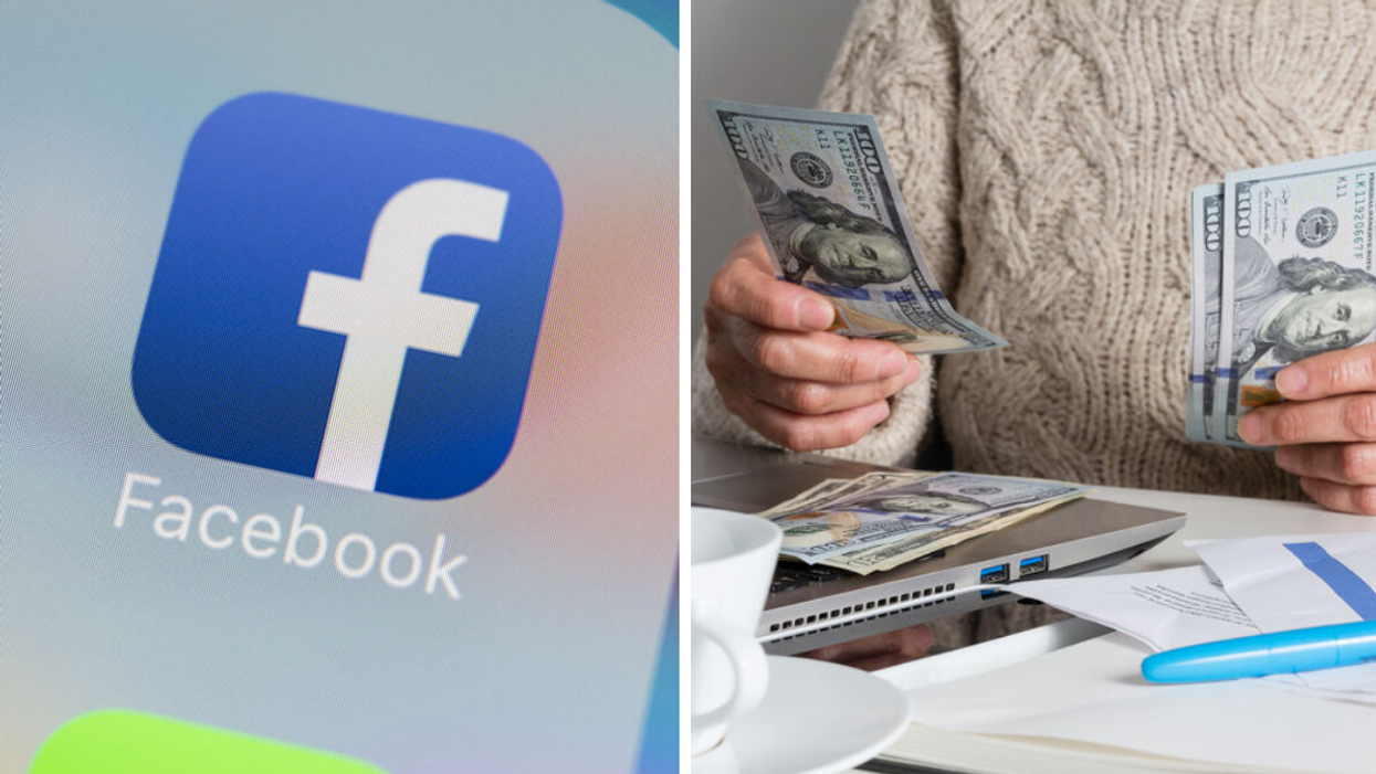 The Facebook app. Right: A person counting money.