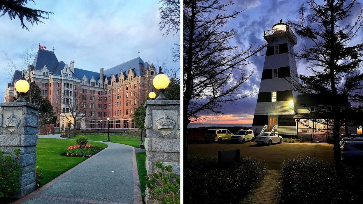 The Fairmont Empress in Victoria, BC. Right: The West Point Lighthouse Inn in PEI.