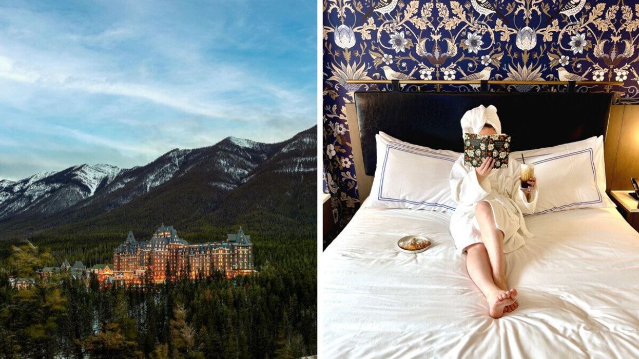 The Fairmont hotel in Banff, Alberta. Right: The Dorian Hotel in Calgary.