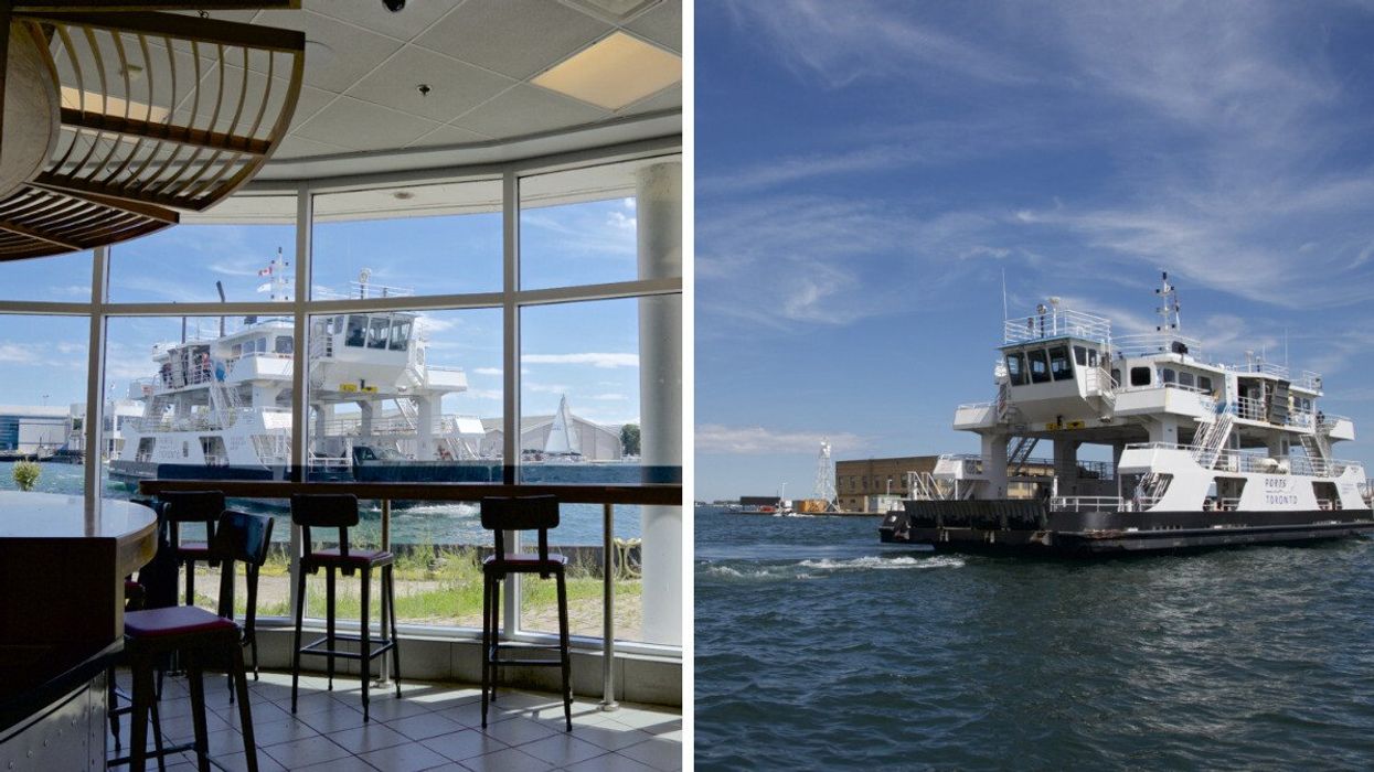 The ferry terminal. Right: The ferry on the water.