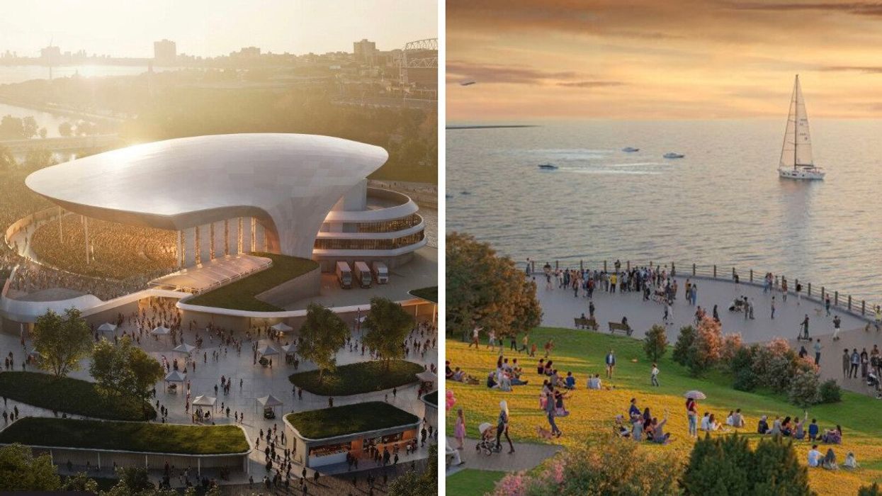 The final design of the Live Nation Amphitheatre. Right: The Water's Edge.