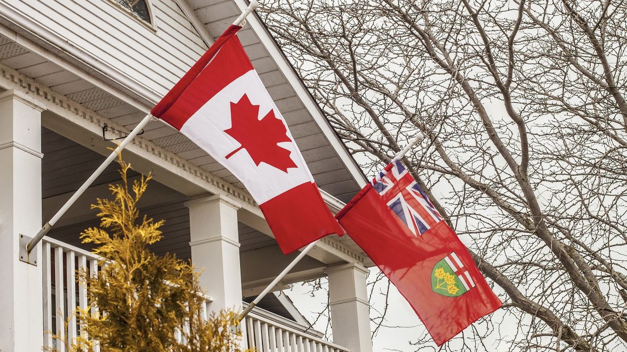 The flag of Canada and flag of Ontario.