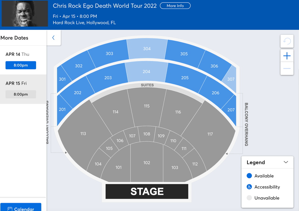 The floor seats are marked in gray as they are sold out.