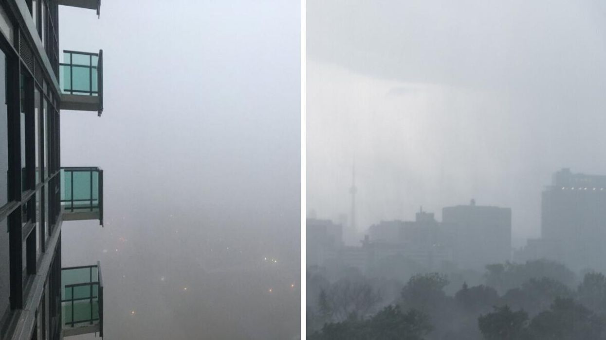 The fog from a Toronto balcony. Right: Ontario fog