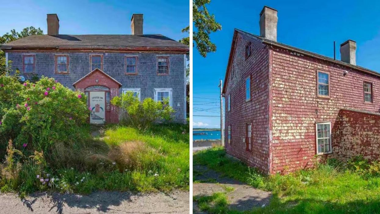 The front of the Nova Scotia fixer-upper. Right: The back and ocean view of the house