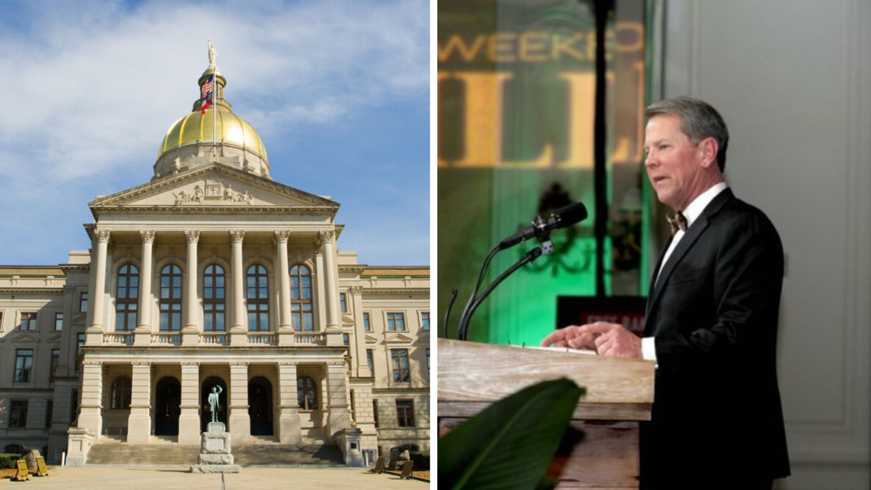 The Georgia Capitol building. Right: Georgia Governor Brian Kemp.