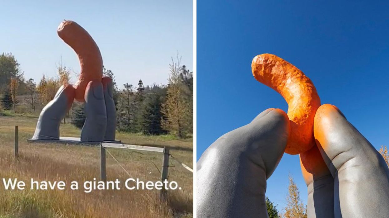 The giant Cheeto in Cheadle, Alberta.