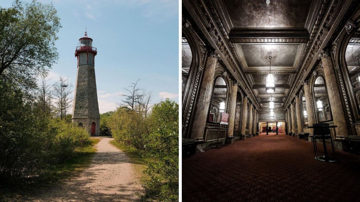 The Gibraltar Point Lighthouse in Toronto. Right: The Elgin and Winter Garden Theatre in Toronto.