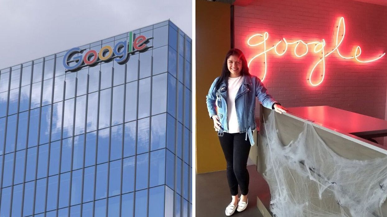 The Google building in Toronto. Right: A Google worker at the Toronto office.
