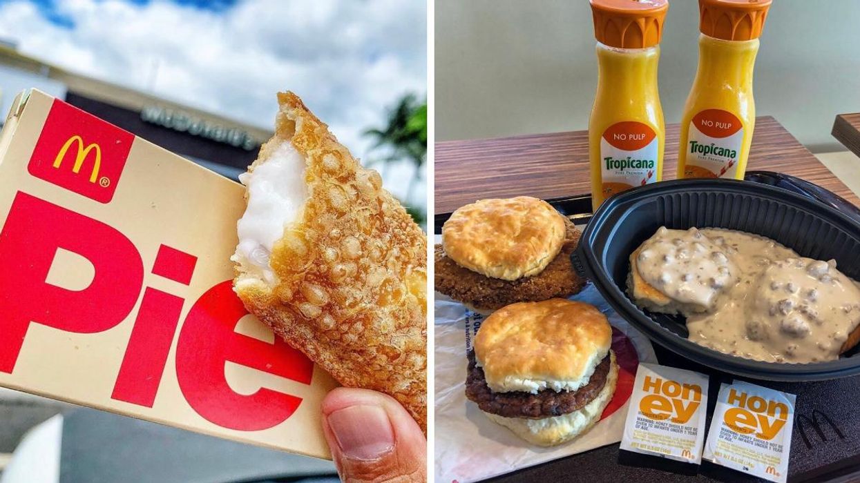 The Haupia Pie from McDonald's. Right: Biscuits and gravy from McDonald's.