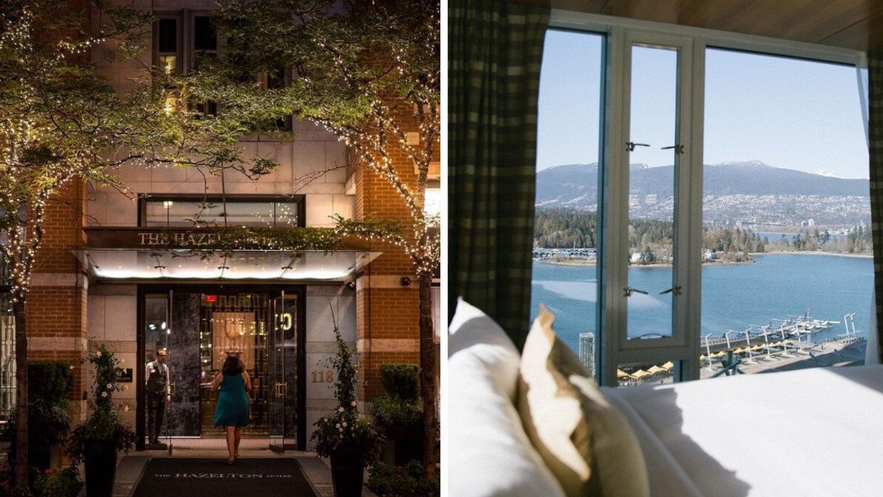 The Hazelton Hotel in Toronto. Right: A room at the Fairmont Pacific Rim Hotel in Vancouver. 