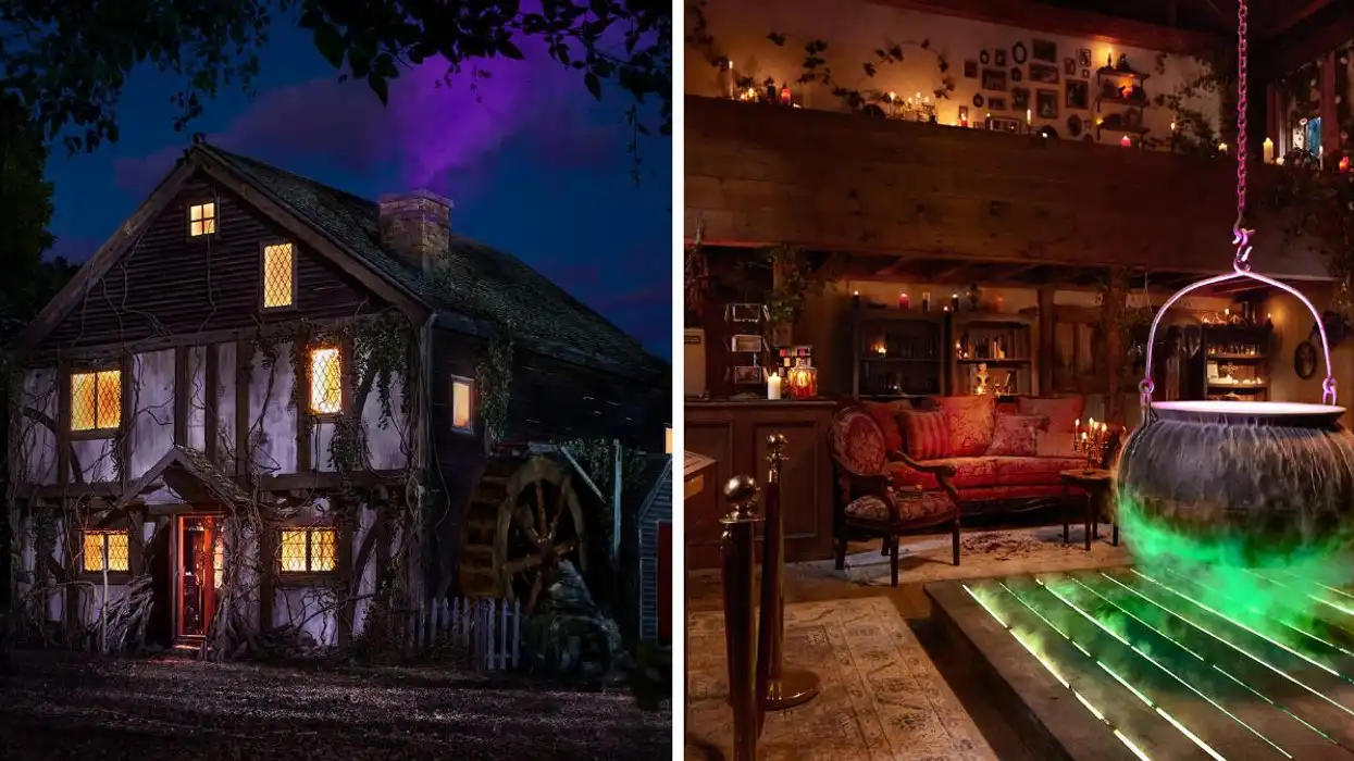 The Hocus Pocus Cottage. Right: The interior of the cottage.