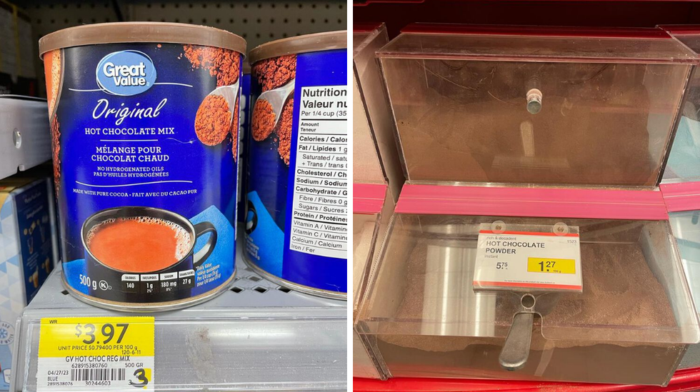 The hot chocolate mixes from Walmart and Bulk Barn.