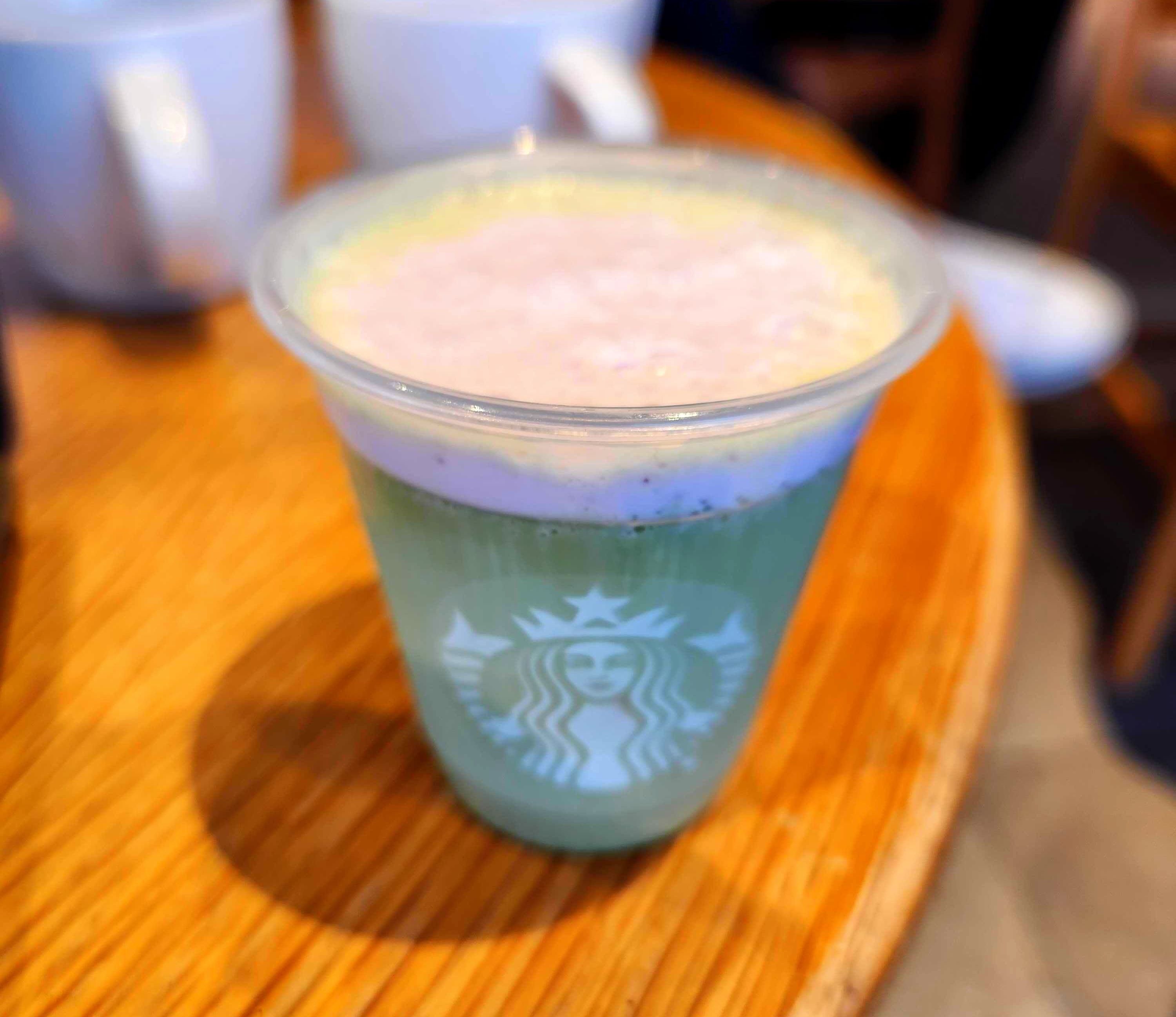 The Iced Lavender Cream Oat Matcha at Starbucks.