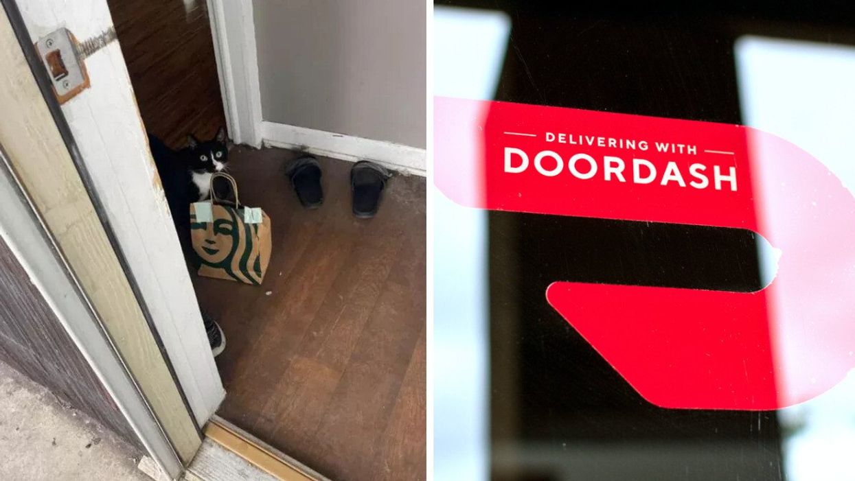 The image provided in the viral Reddit post. Right: A Door Dash delivery ad.