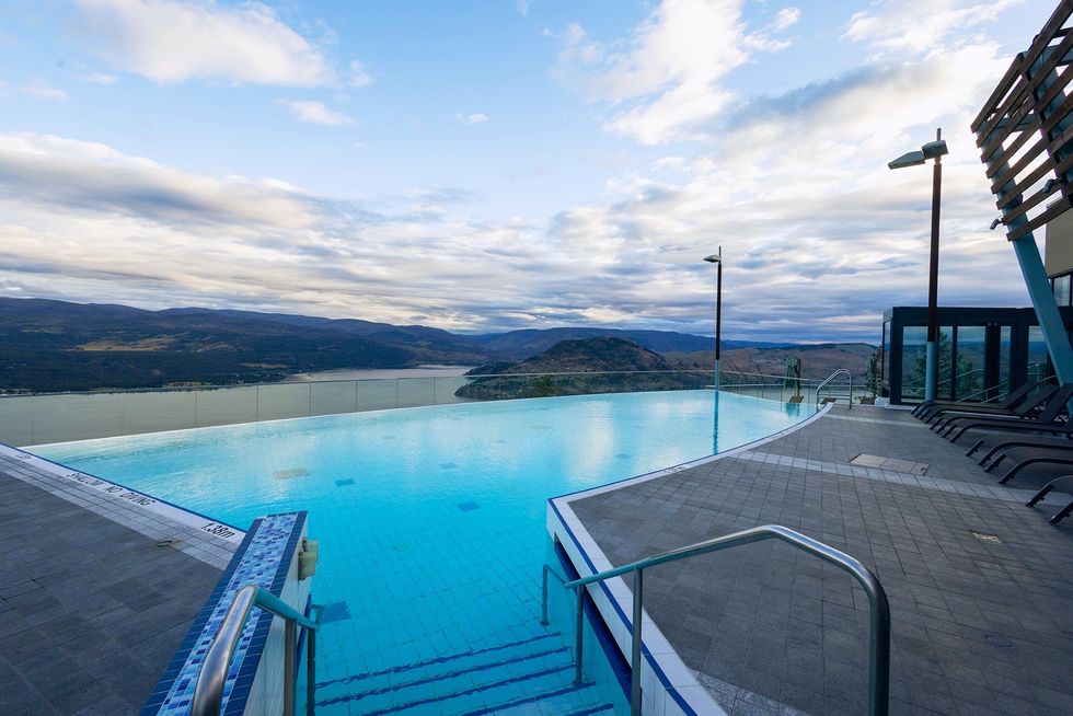 The infinity pool overlooking Okanagan Lake at Sparkling Hill Resort & Spa