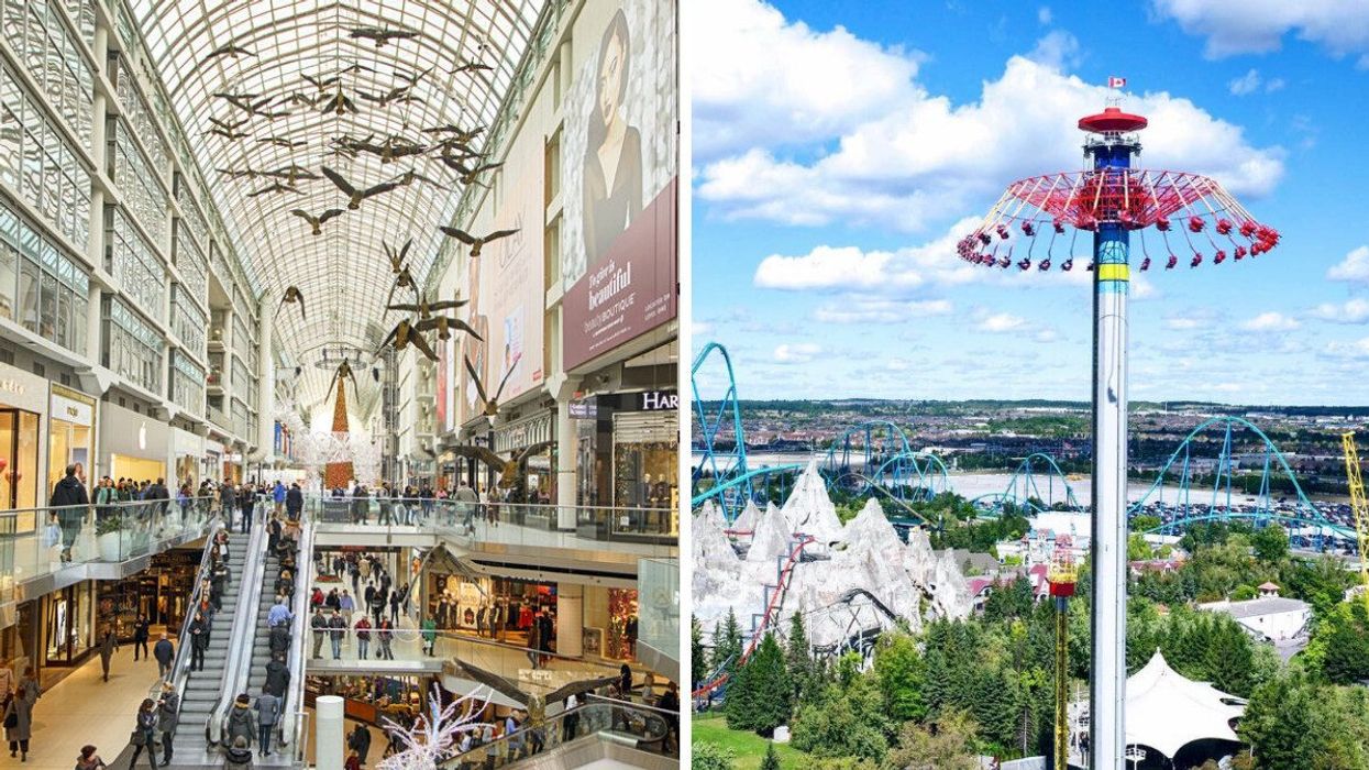 The inside of the Eaton Centre. Right: Canada's Wonderland.
