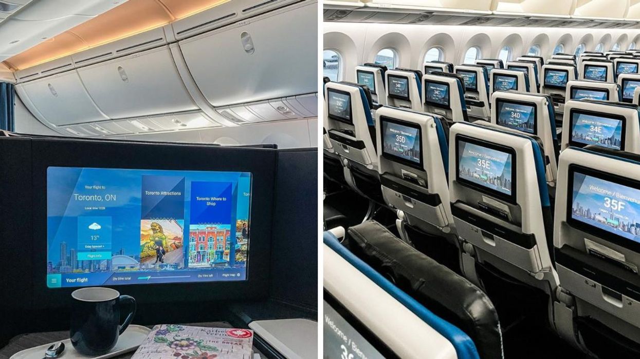 The interior of a WestJet plane.
