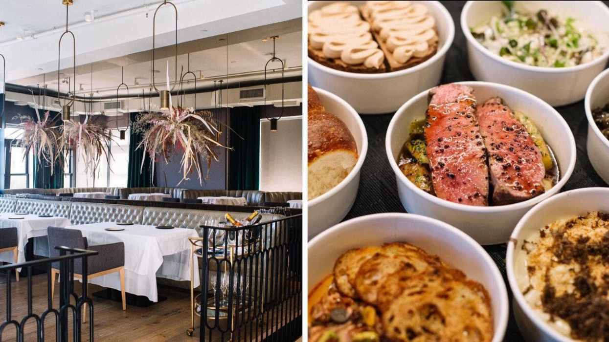 The interior of Alo restaurant in Toronto. Right: Food from Alo.