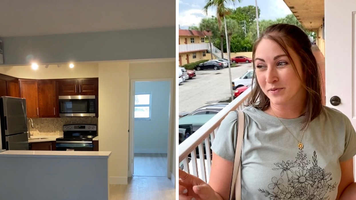 The interior of an apartment. Right: Associate Editor, Jenna Kelley, on the apartment search.