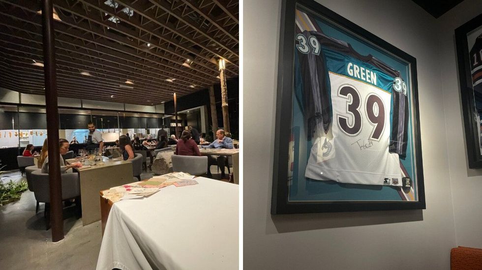The interior of Central in Lima. Right: A jersey up in a local Boston Pizza.