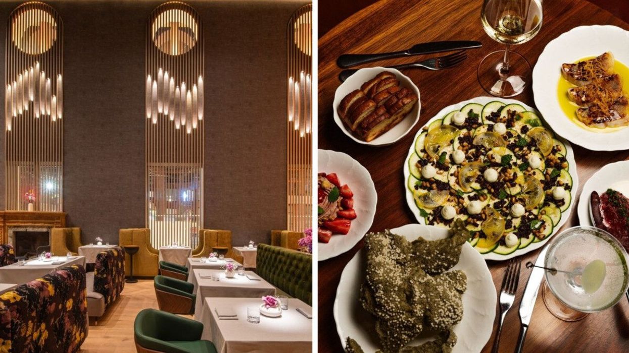 The interior of DaNico, which has recently been awarded its first Michelin star. Right: A selection of plates from Alobar Yorkville, which recently lost its Michelin star.
