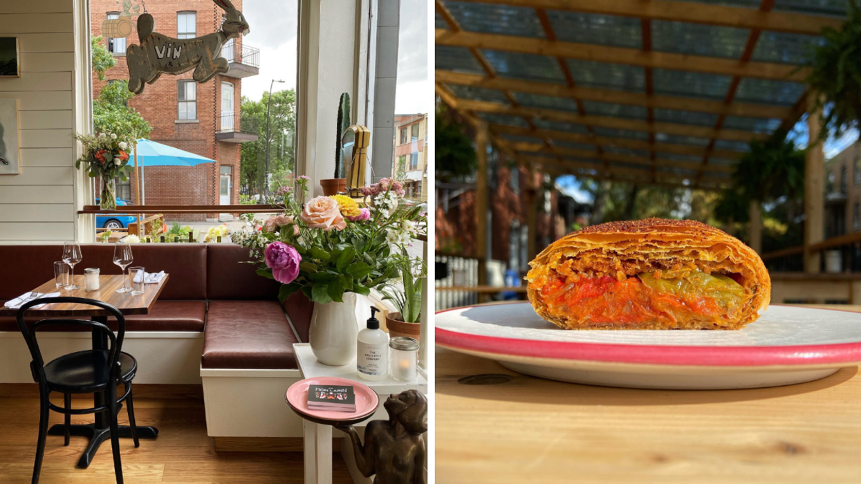 The interior of Mon Lapin. Right: A pepper strudel from Mon Lapin.