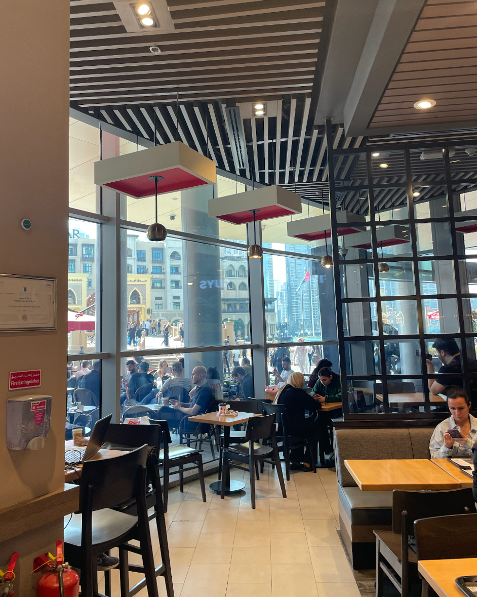 The interior of Tim Hortons in Dubai Mall.