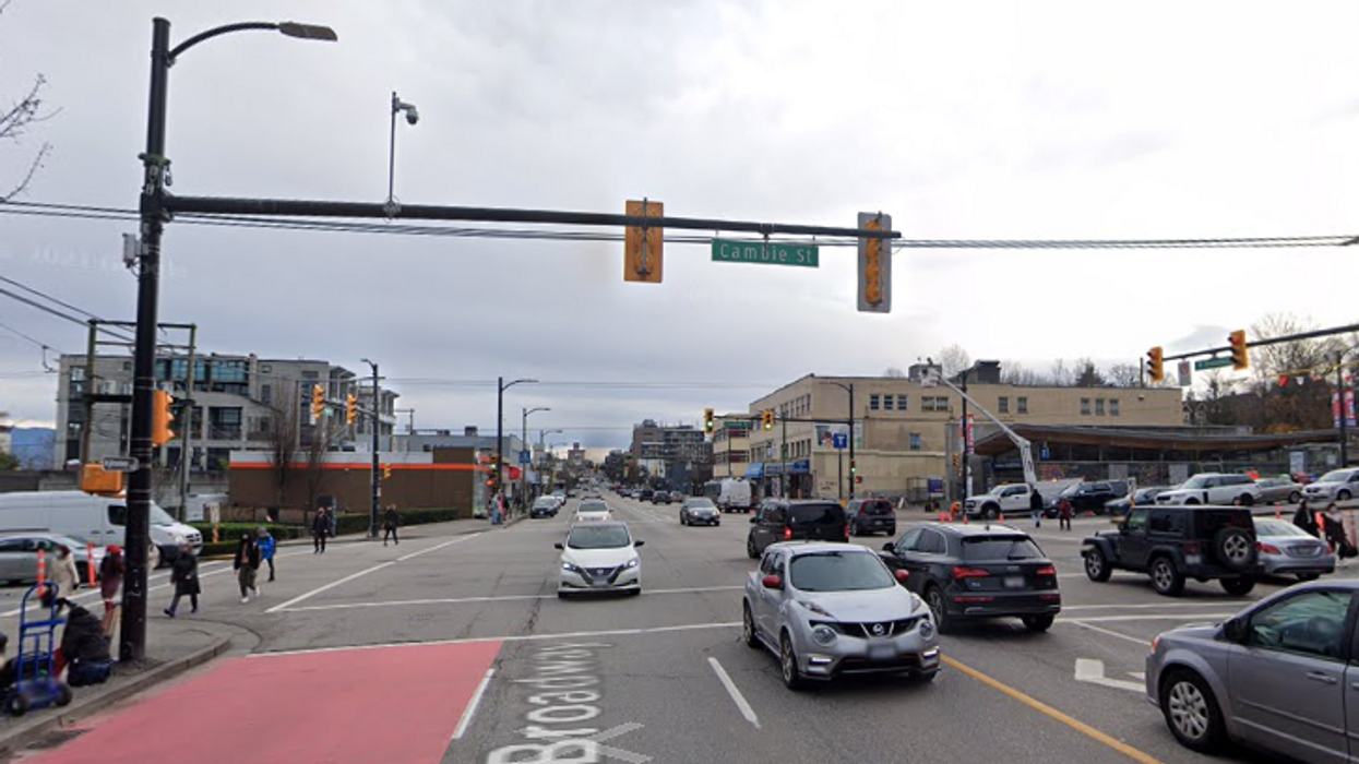 The intersection at Cambie Street and West Broadway in downtown Vancouver.