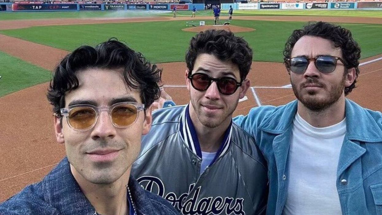 The Jonas Brothers at a Dodgers baseball game.