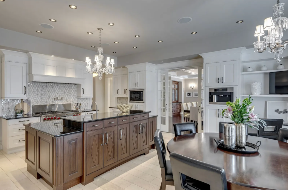 The kitchen and island.