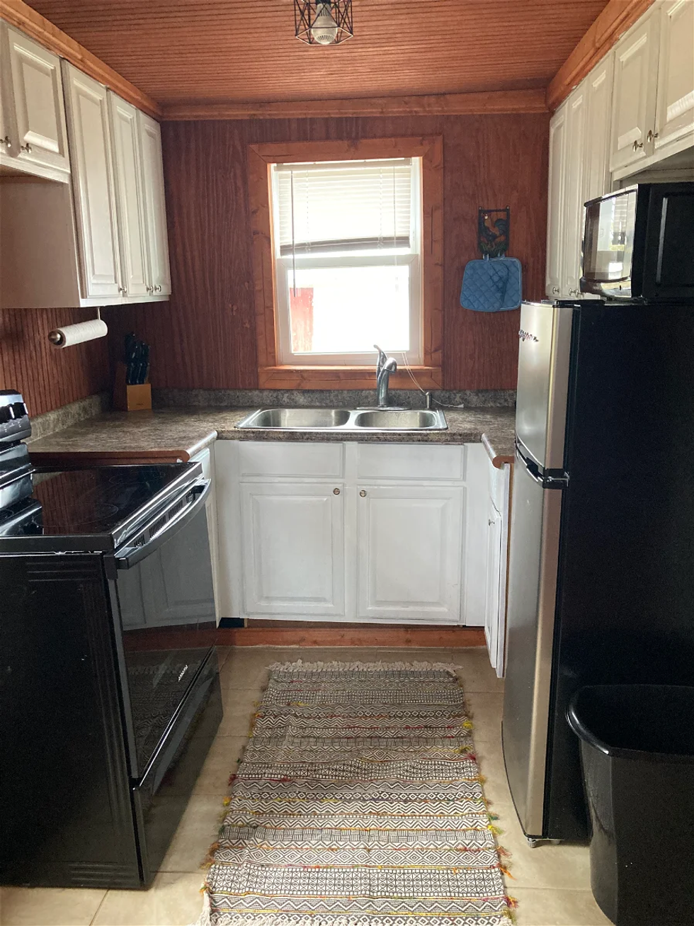 The kitchen in the tiny home.
