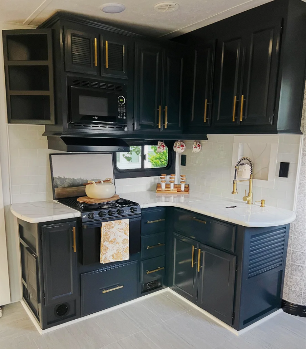 The kitchenette inside the mobile tiny home in South Carolina.