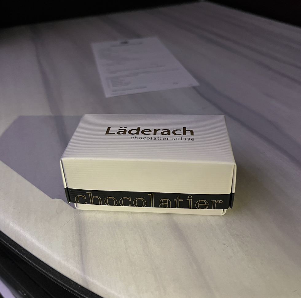 The Laderach chocolate given to me on Qatar Airways business class.