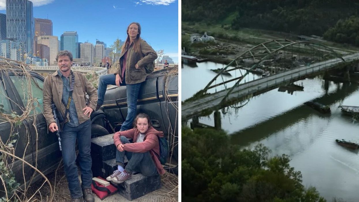 The Last Of Us cast filming in Calgary. Right: The Last Of Us Alberta filming locations.