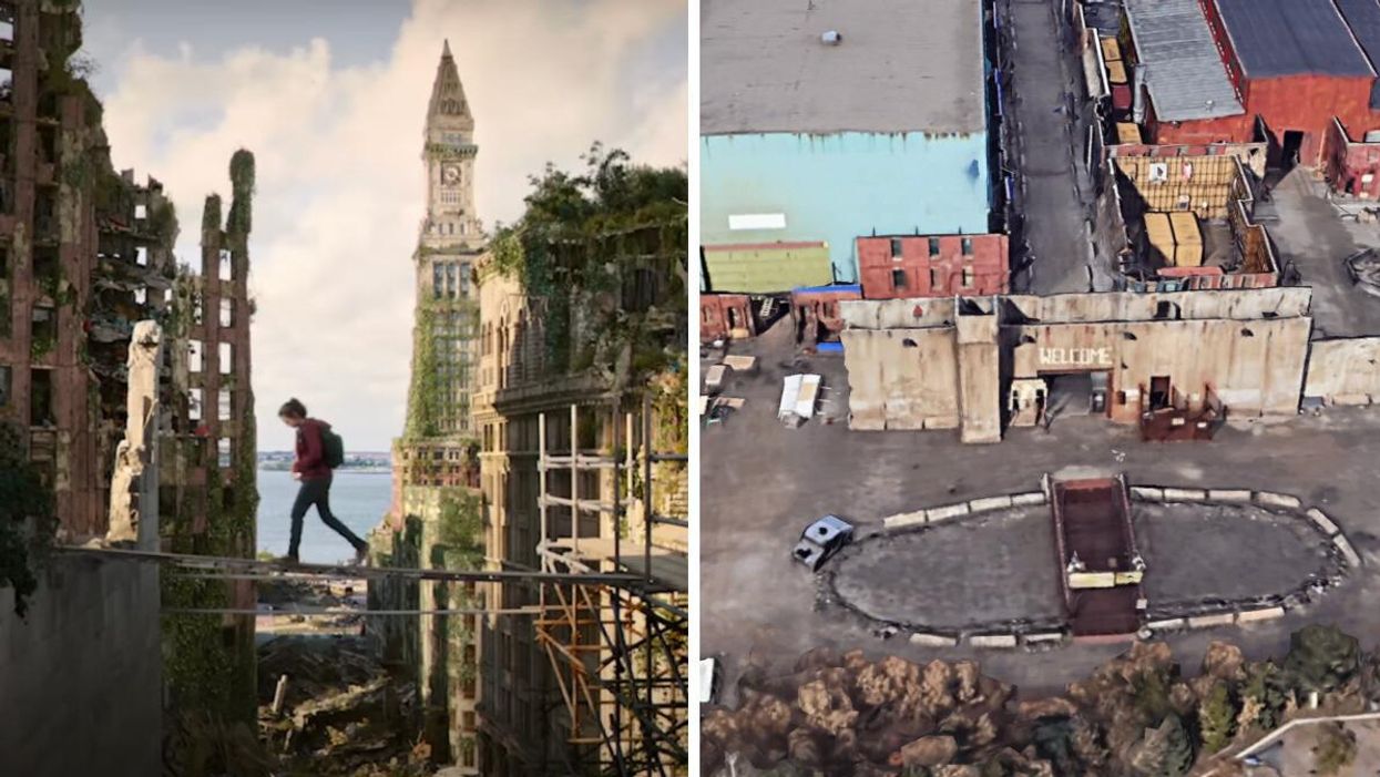 The Last Of Us trailer. Right: A set built for The Last Of Us in Calgary.