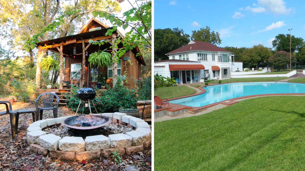 The Little Reata Cabin rental. Right: The pool at Historic Count Capps House on Lake Worth.
