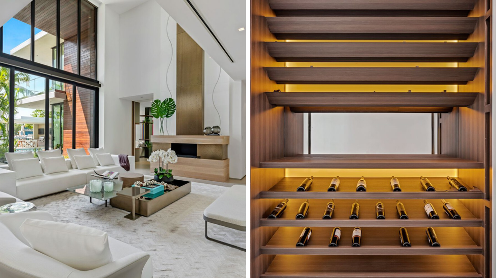 The living room space. Right: The wine cellar.