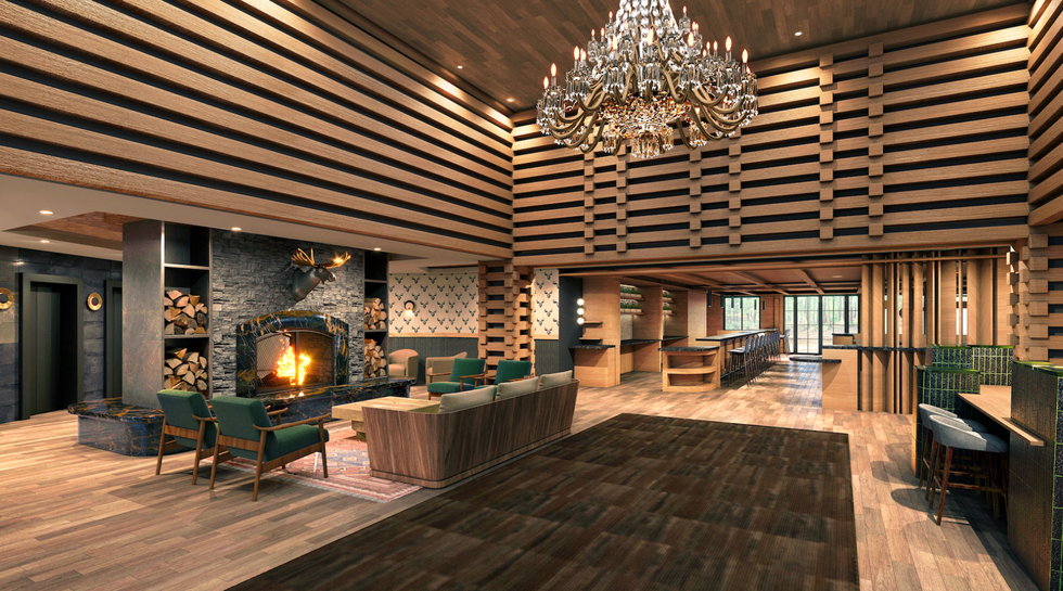 The lobby at MTN House in Canmore.