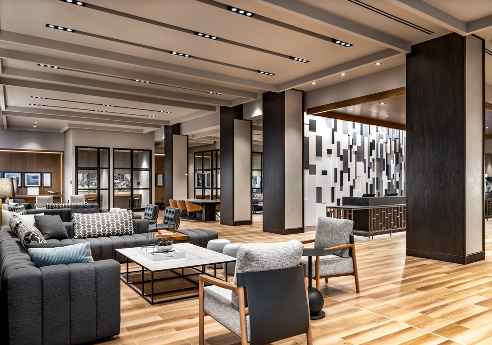 The lobby at the Sheraton Gateway Pearson Airport hotel.