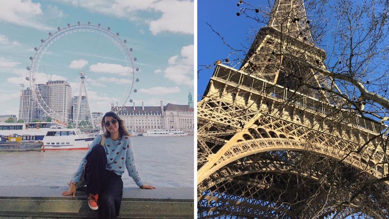 The London Eye. Right: The Eiffel Tower in Paris.