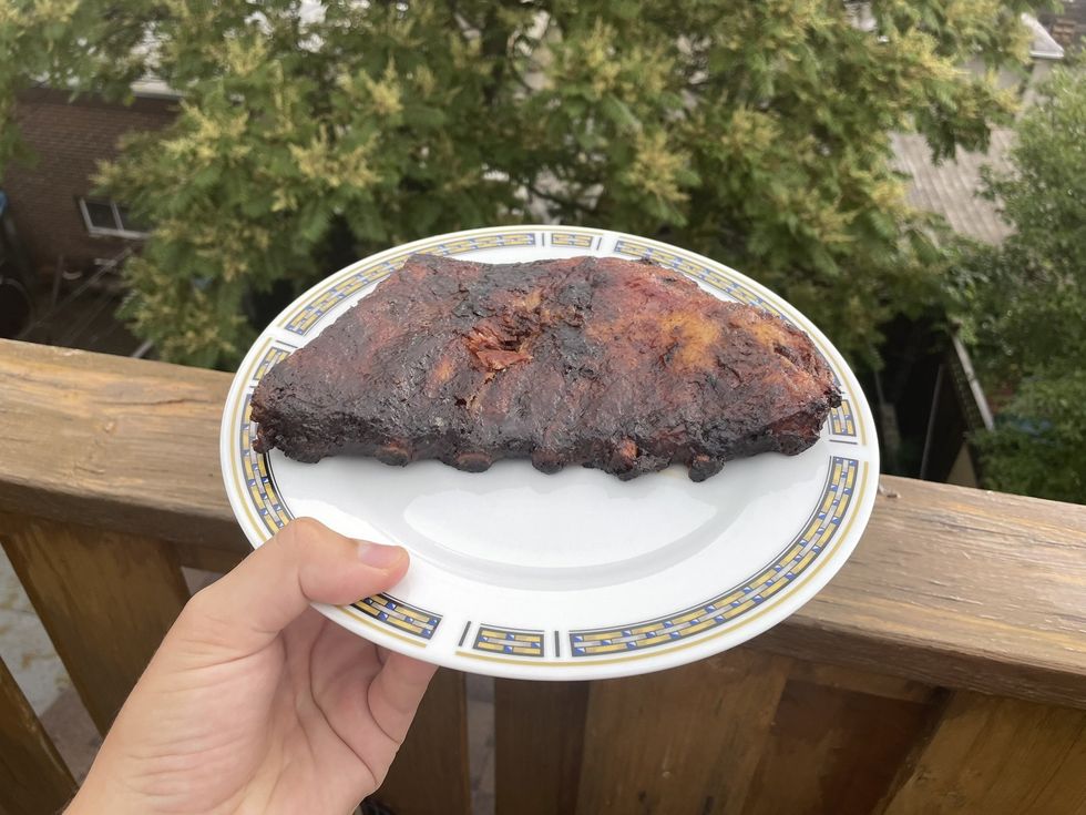 The Louisiana Bar.B.Que Grand Daddy's Famous Low and Slow Smoked Ribs.