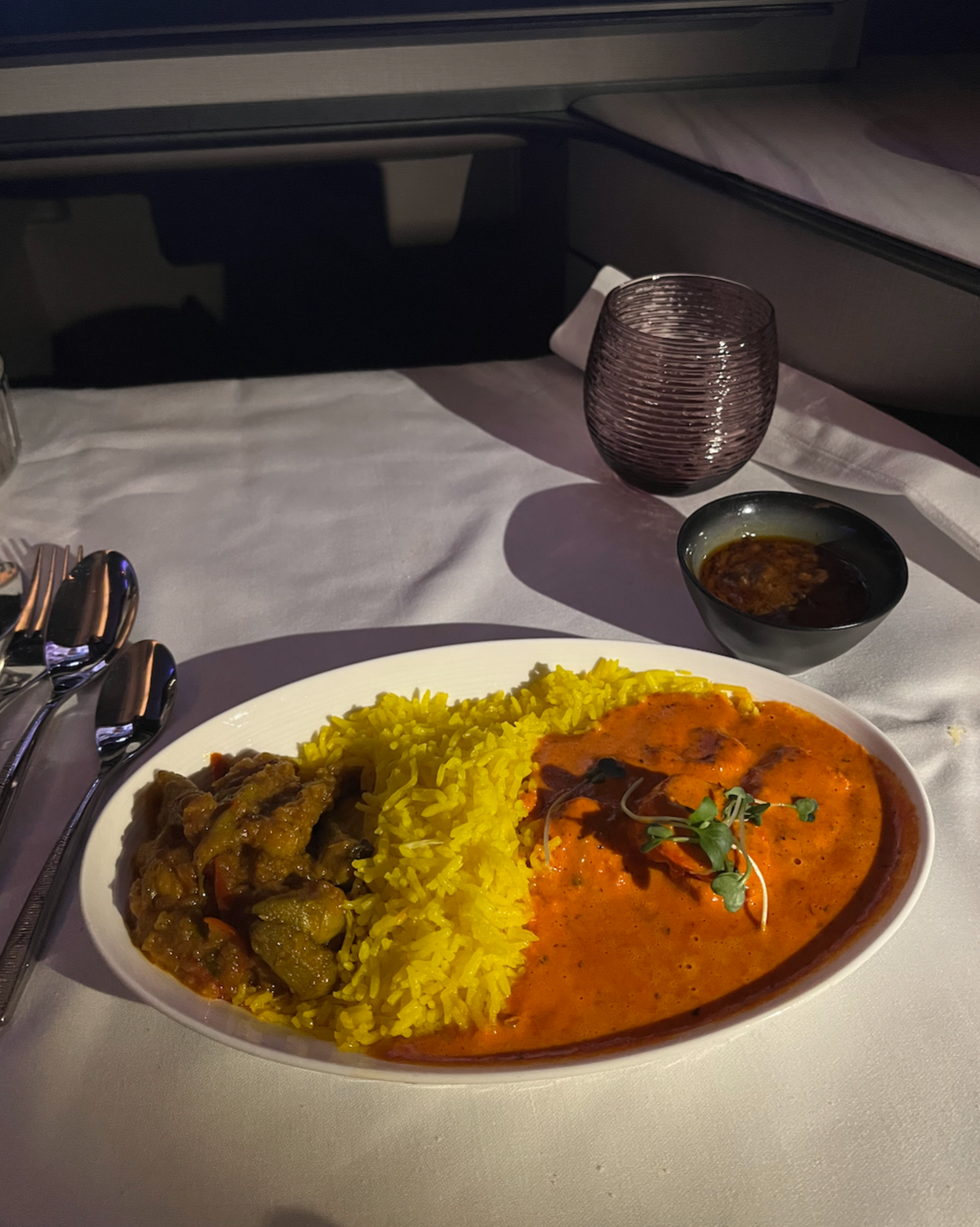 The main dish served to me on Qatar Airways business class.