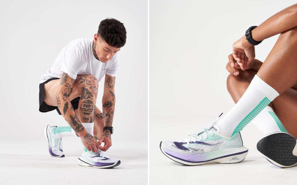 The men's carbon-plate running shoe. Right: The women's shoe.