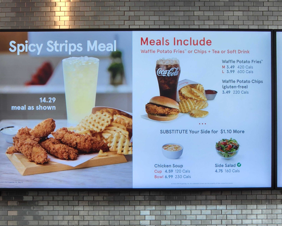 The menu board in the Canadian Chick-Fil-A.