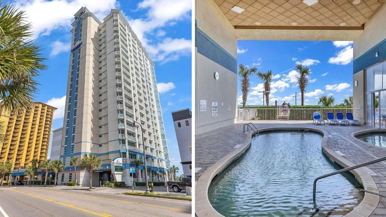 The Myrtle Beach condo building. Right: A lazy river-inspired pool.