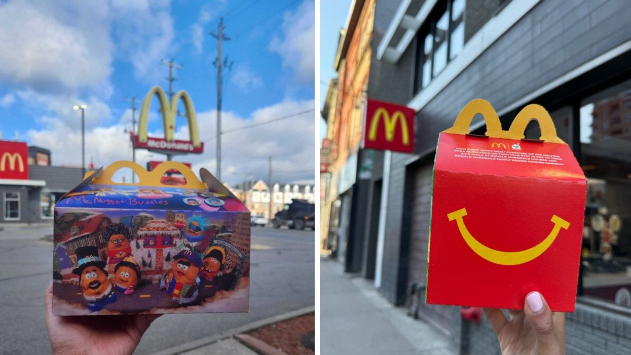 The new adult Happy Meal, Kerwin Frost Box from McDonald's Canada. Right: McDonald's Canada Happy Meal.
