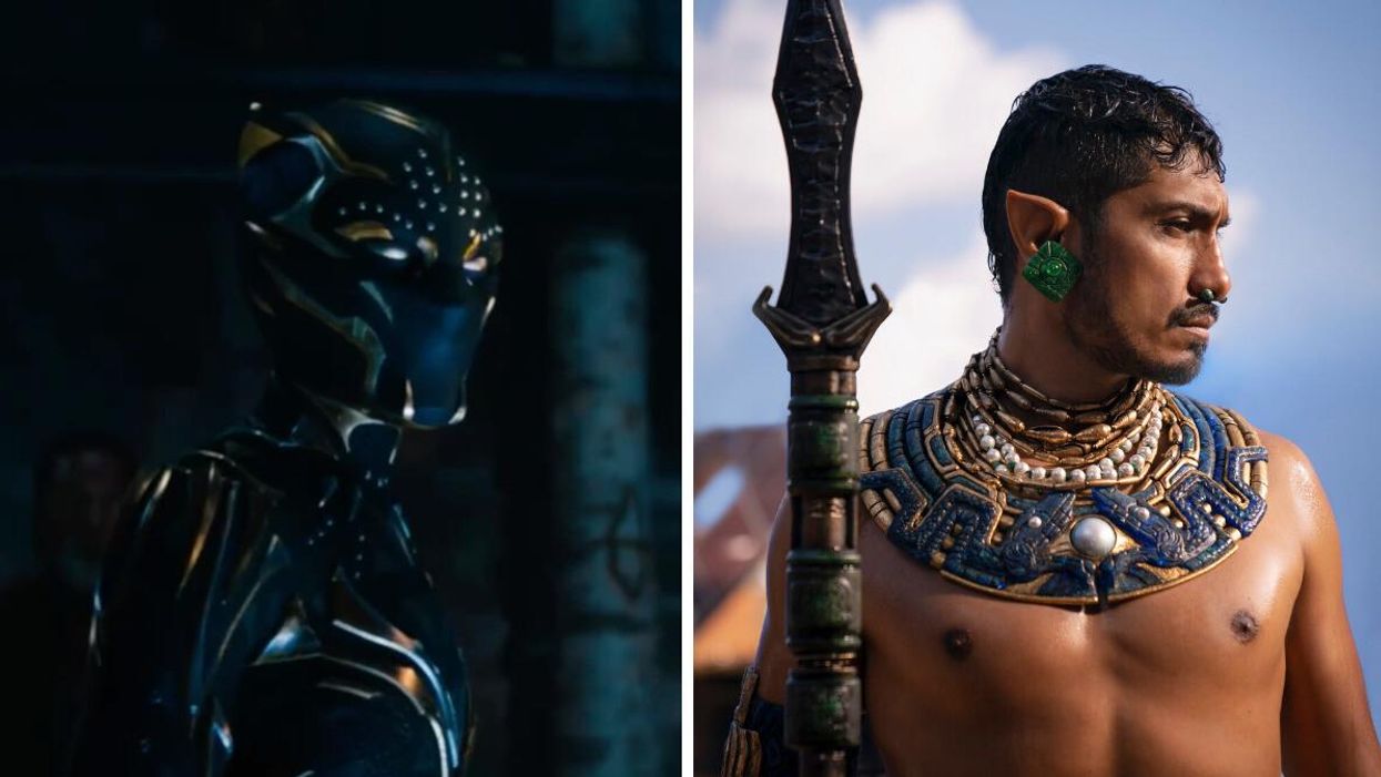 The new Black Panther in "Wakanda Forever." Right: Tenoch Huerta as Namor in "Black Panther: Wakanda Forever."